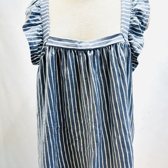 NWT LAUREN CONRAD Women Sleeveless Pullover Square Neck Striped Blue Shirt Sz O - Picture 1 of 14